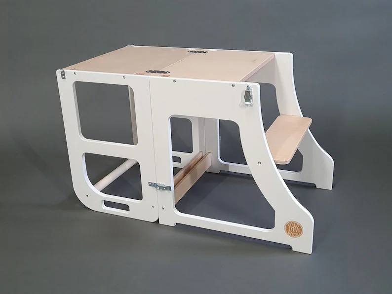 3 in 1 Montessori Kitchen Learning Stool With a Slide