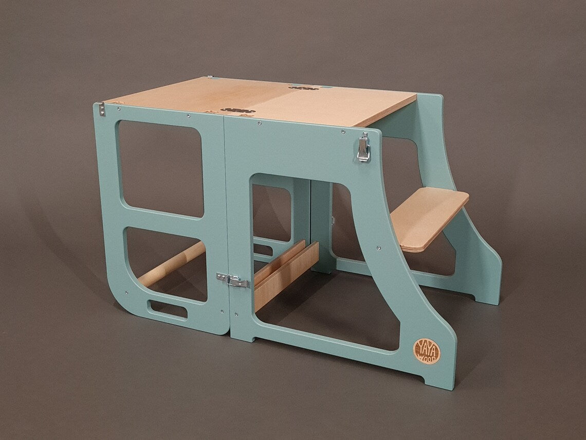 3 in 1 Montessori Kitchen Learning Stool With a Slide